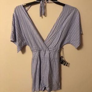 Blue and white striped romper